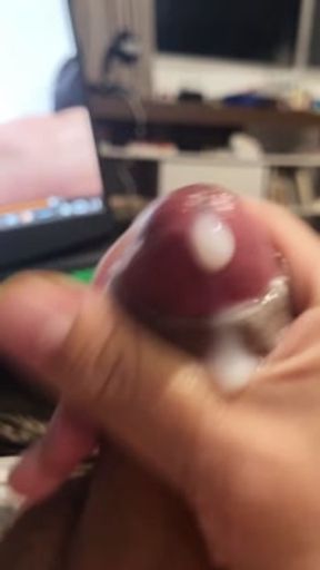 jerking off while watching porn and releasing a thick nut