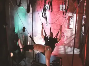 Busty Latina Brunette in Latex Fucks Her Tied-up Friend in a BDSM Cave