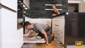 RIM4K. Beautiful lady pays with sex and rimjob for fixing the dishwasher