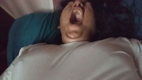 Yawning in Bed with Hard Nipples