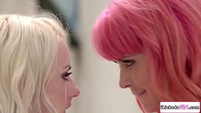 Mature Lesbian MILF Teases Young Housekeeper's Wet Slit With Her Big Tits Toy