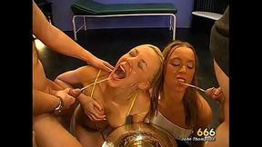 GGG JOHN THOMPSON - TWO LESBIAN BLONDES FOR THE FIRST TIME IN A PISS GANGBANG