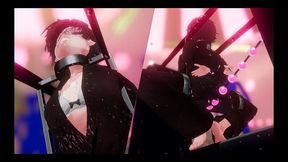 lesbian battle [ bdsm hentai game ] ep.2 lesbian tomboy defeated had to squirt non stop on a bondage device !