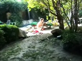 Sexy whore gives head and gets her tight twat licked on lawnchair