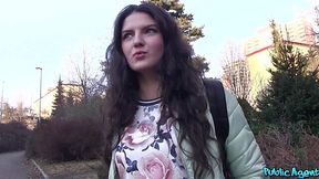 Sexy chubby brunette agrees to fuck with me for some cash - Public Agent