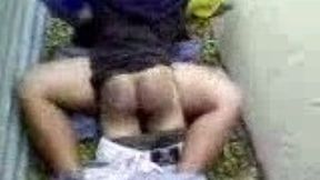 Horn-mad video of lewd hobo fucking his hairy GF outdoors on the dirty ground