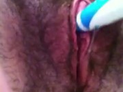 Hairy FTM Masturbating With Electric Toothbrush and Peeing