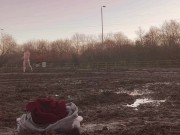 Naked barefoot muddy field