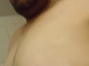 Playing with my small cock and sucking my tits
