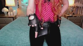 HUGE TS cock in leather pants