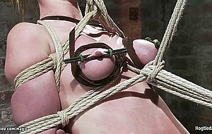 Hogtied lesbian tormented in dungeon