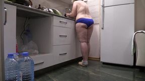 Curvy MILF Cooks in the Kitchen Wearing Just Her Lingerie!