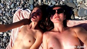 two hot girl enjoy selfie risky masturbation on beachside and play with tight pussyes - passionbunny and goldteachers