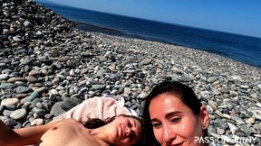two hot girl enjoy selfie risky masturbation on beachside and play with tight pussyes - passionbunny and goldteachers