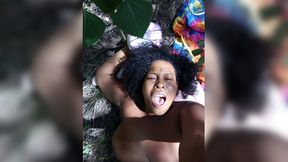 Dark ebony beauty fills massive toy as if it's a thick log