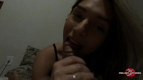 blonde girl with slippers masturbating in the bedroom sucking dick and sitting tasty asking for milk in her mouth