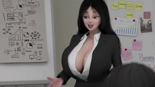 CUSTOMER SERVICE - Long Jugs Futanari Beauty Creampies Boss With Her Huge Dick To Save Her Employees