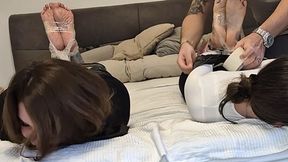 Double Hogtie with turkish friend and back-breaking rope hogtie - 2 videos in 1