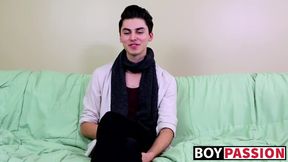 Horny twink Alex Ria stuffs a huge dildo up his tight ass