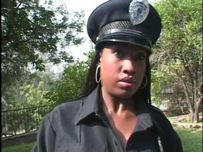 Sexy black whore dressed as cop gets her pussy fucked