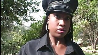 "Sexy black whore dressed as cop gets her pussy fucked "