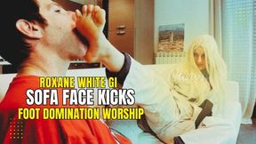 Roxane white gi sofa face kicks foot domination worshi