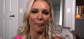 Attractive blonde Kenzie Taylor gagging on great penis fo