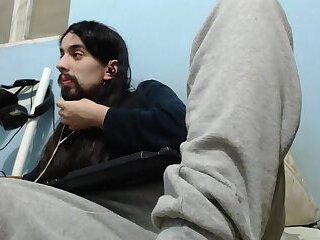 long haired straight man jerks off