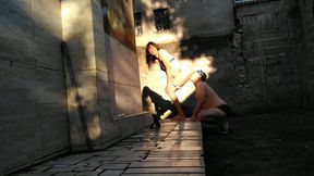 Amateur couple ass licking outside.