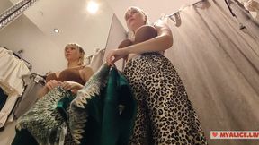 See-Through Seduction: Blonde with Big Boobs Tries on Transparent Outfits in Fitting Room, No Panties