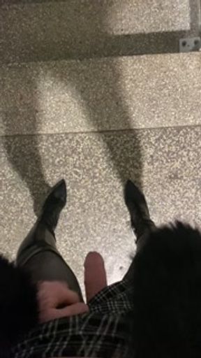 Trans almost catched and cumming in elevator