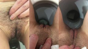 pissing girl, urine close-up. shows very dirty worn underpants. compilation 4 videos