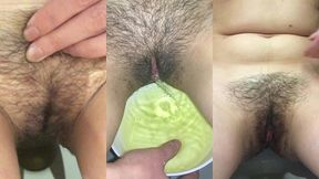 pissing girl, urine close-up. shows very dirty worn underpants. compilation 4 videos