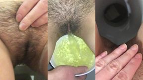 pissing girl, urine close-up. shows very dirty worn underpants. compilation 4 videos