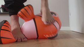 Trampling and popping that naughty fish