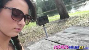 Latina Brunette Sparks Outdoor Passion in a Park Adventure