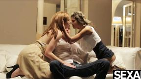 ”Charming sexy blonde has a hot threeway with a horny older couple”