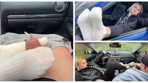 Sockjob in the car - payment in white socks MP4 1