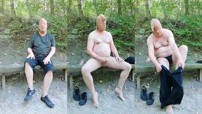 heisses wichsen in strumpfhose auf bank im wald