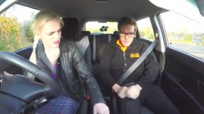 British babe gets her massive tits bounced during a bumpy car ride