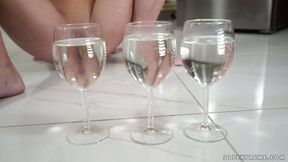 Cute Anita Bellini pees in three glasses and gets fucked hard