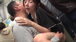 Busty blonde gives a sloppy blowjob on the train