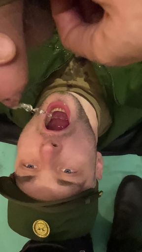 Russian Military Man Pissing on Kinky Policeman