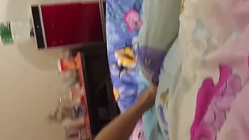 Chinese pregnant girl is lying on the bed and spreading her hairy pussy, like a real whore