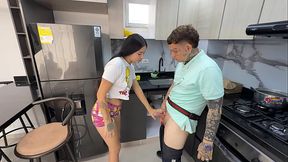 My husband's apprentice plows my ass while I ride his cock