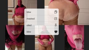 Masked and oiled BBW goddess