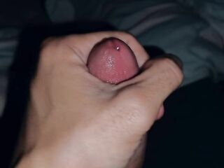 Very close-up of an over-lewd shlong and streams of pre-cum!