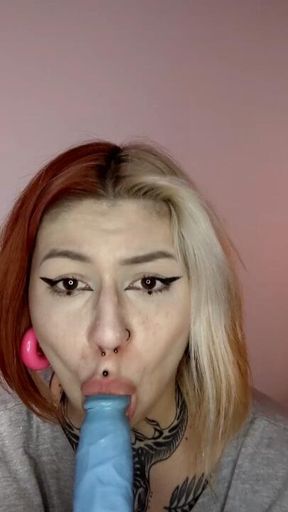 POV blowjob on blue dildo!