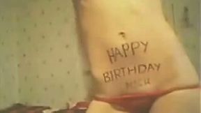Slender webcam brunette gives me private show on my birthday