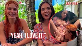German authentic ladies Clemence & Eve get wild in public lesbian sex